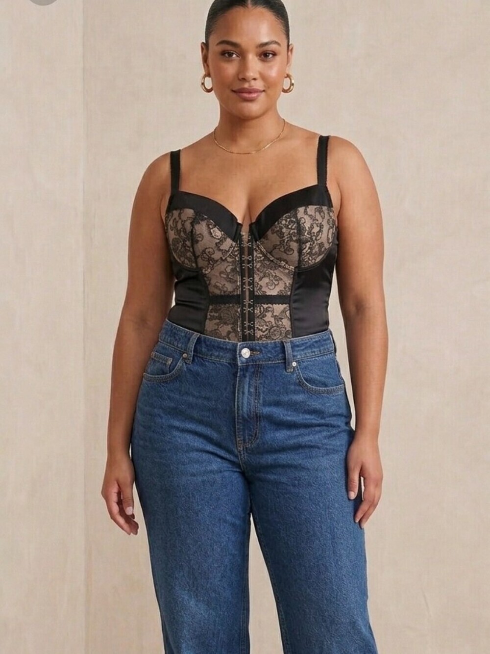 Cacique Bustier Corset Size 22/24 Black Lace Boning Goth Sexy